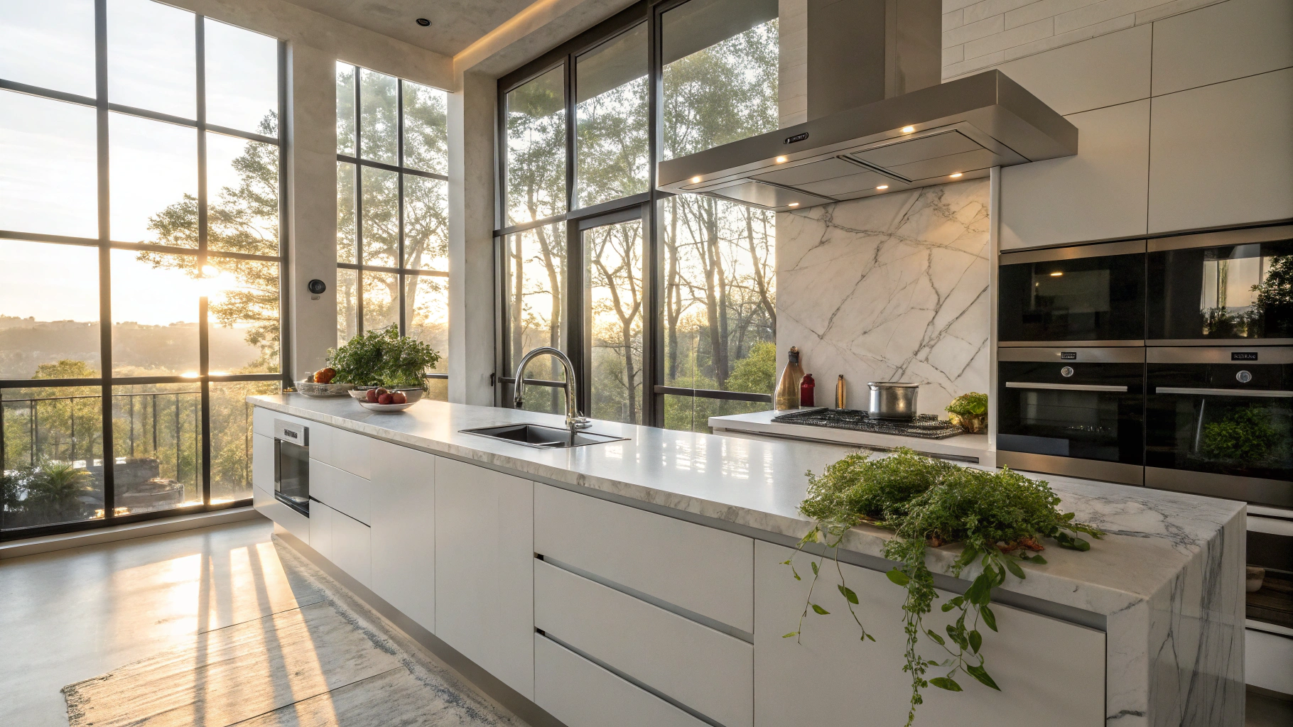Spacious gourmet kitchen with marble countertops