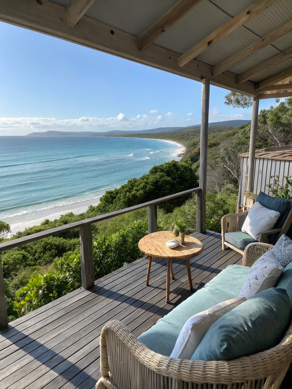 Outdoor luxury living space overlooking the ocean