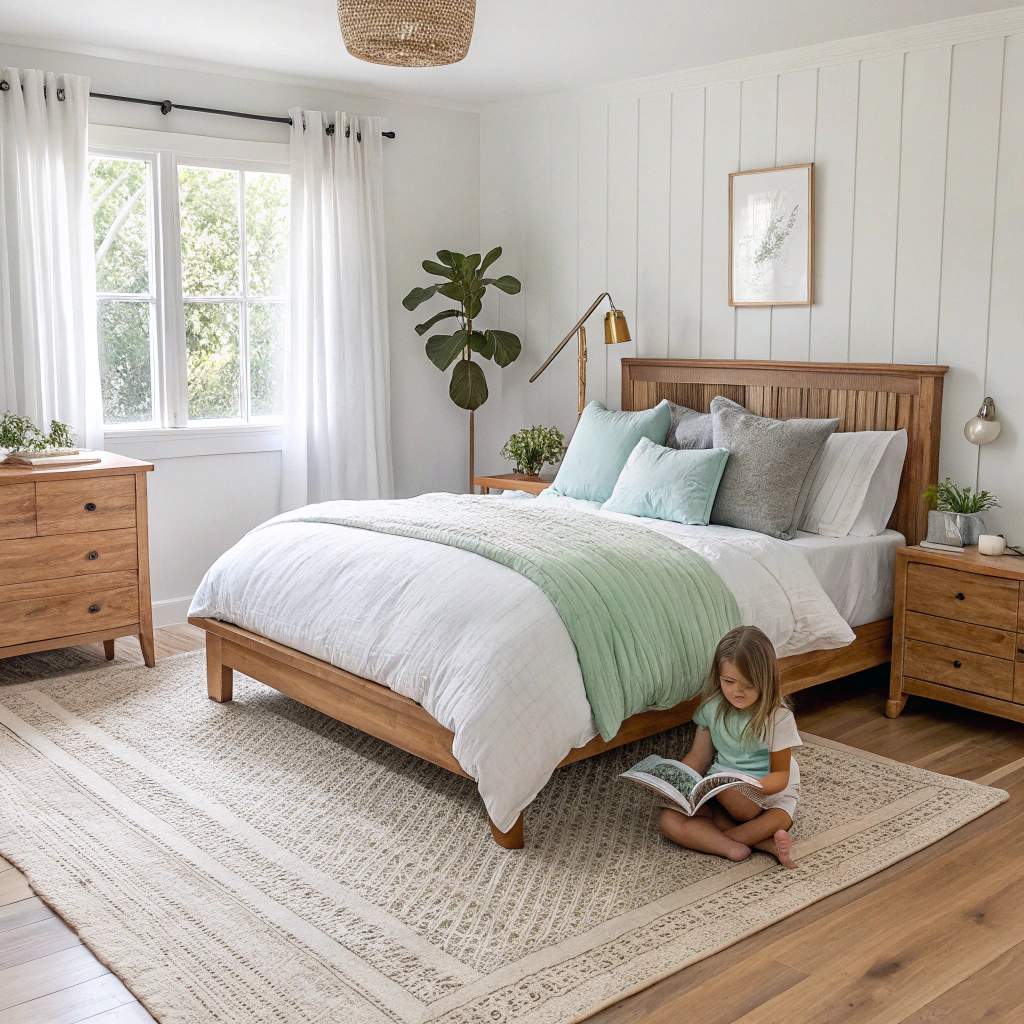 Serene master bedroom suite with textured walls